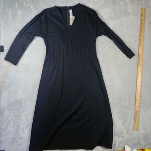 Talbots Made In USA 100% Wool Black Sheath Long Sleeve Dress Women's Size 6
